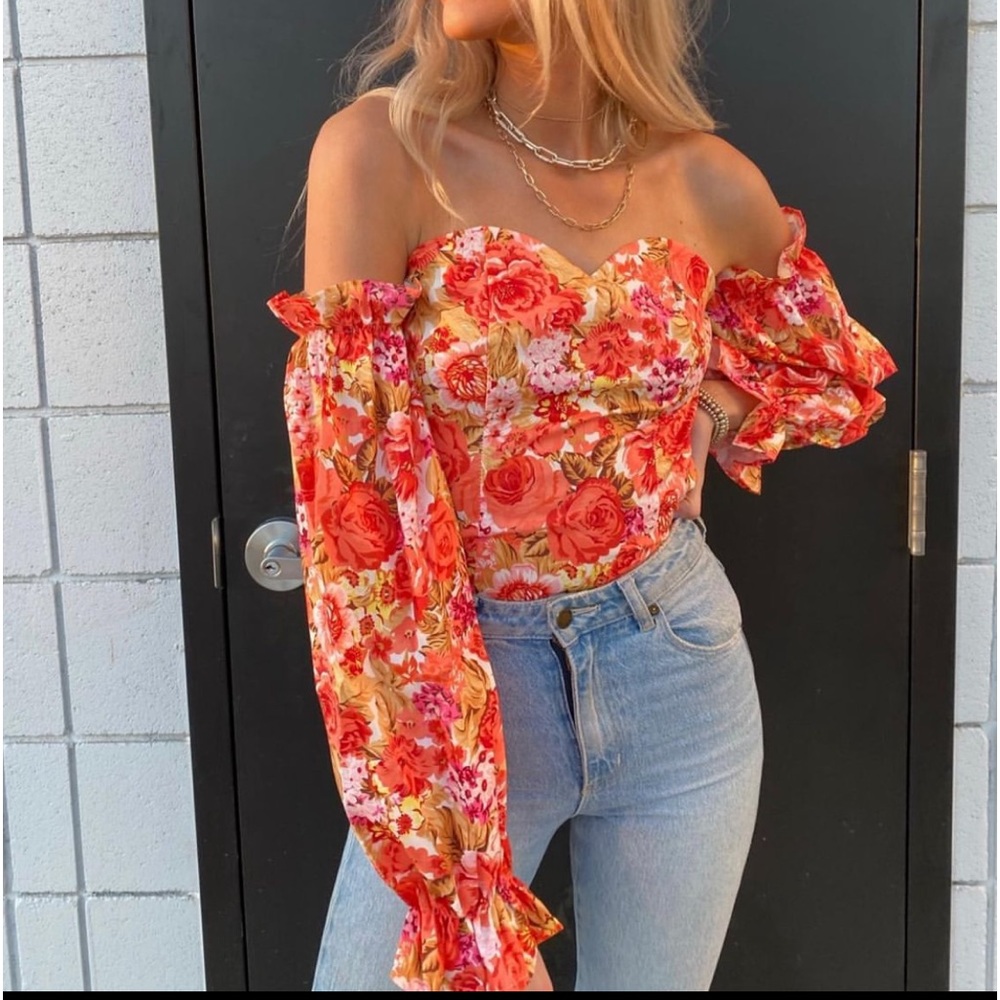 Orange Floral Bardot Top